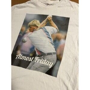Almost Friday John Daly Friday Beers White Graphic T-Shirt LARGE Golf Smoking